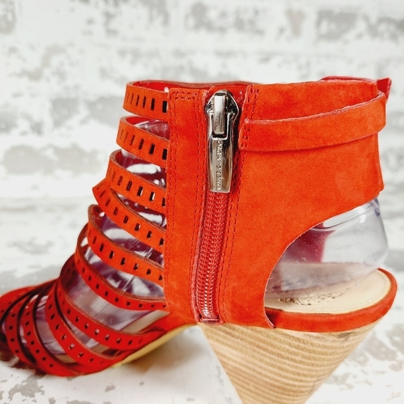 Vince Camuto Women's Red Cage Strap Back Zip Kandace Heels Shoes V315 - Picture 8 of 11